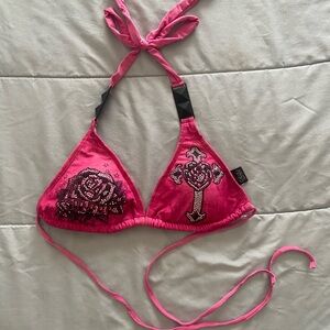 Pink Beaded Triangle Bikini Top